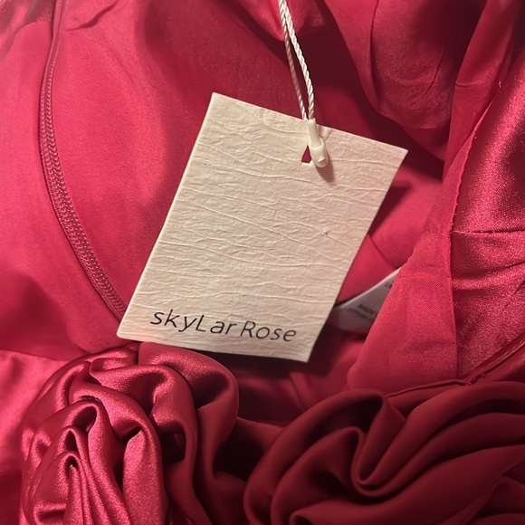 Skylar Rose NWT Asymmetrical Ruched Side Satin Mini Skirt Pink Women's Large - Picture 6 of 8